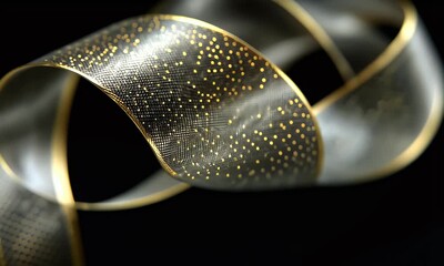 Aufkleber - 
A ribbon made of metal, with a dark background and a thin glowing line running through it. 