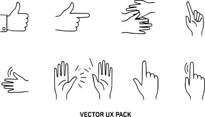 Fototapete - Hand Gesture Icons Set Vector UX Pack | Line Art Collection for Interface Design, Mobile Apps, and Graphic Elements