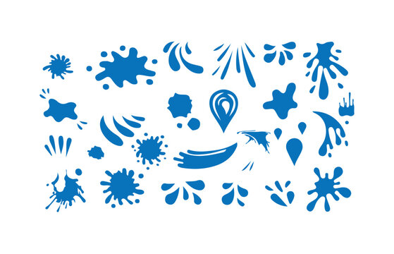 Water Splash & Droplet Icon Pack – Clean Liquid Motion Vector Elements, Ink Spray and Water Splash Icons - Graphic Style Effects Pack, vector illustration eps 10.