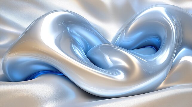 Silver, blue, abstract forms on silk;  digital render, design element