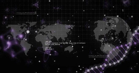 Poster - Flickering code initiating holographic UI, map, rotating globe revealing DNA helix twisting, fading