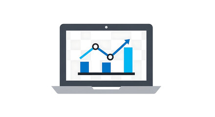 Poster - Laptop showing financial chart with upward trend on screen against a white background view from front - ai generated
