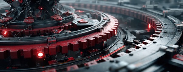 Poster - Intricate mechanical gears with a futuristic red and metallic design