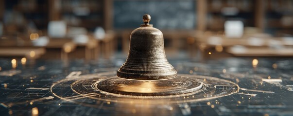 Poster - Digital representation of a glowing bell in an educational environment