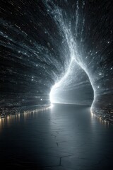 Poster - Futuristic glowing tunnel illuminated with abstract digital data stream patterns