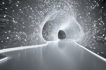 Poster - Futuristic tunnel with glowing digital data and modern aesthetic
