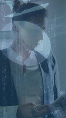 Poster - Animation of data processing over caucasian businesswoman using tablet