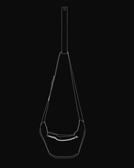 Fototapete - A black and white line drawing of a bag hangs from a hanger, outlined in white against a dark background. The stark contour creates a minimalist and elegant silhouette.