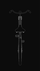 Poster - A retro bicycle drawn in black and white with clean contour lines stands out against a dark background. The minimalist design highlights the elegant frame and vintage aesthetic.