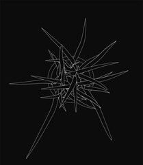 Poster - A black and white contour drawing of a potted plant with detailed leaves and stems, viewed from above. The minimalist design features clean lines and sharp contrasts, with the plant placed in pot