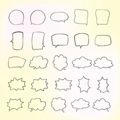 Poster - Set of simple lines hand drawn speech bubbles in various shapes gradient background. Set of simple of hand drawn speech bubbles gradient background. Set of simple lines hand drawn speech bubbles