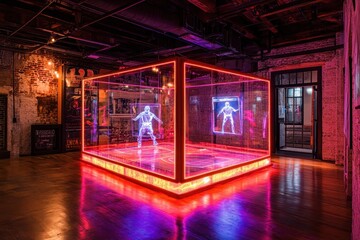 Poster - Interactive digital display installation featuring projected figures.