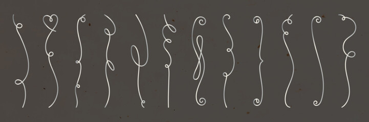 Poster - Decorative Vector set. Elegant swirls and curls, decorative swirls in white. Swirls on a dark background, perfect for design. Swirls and curls for artistic projects. Hand drawn ornament vector set.