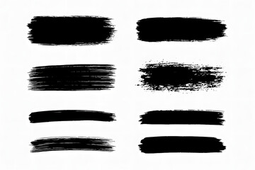 Poster - Brushstroke Collection: A diverse set of black brushstrokes, each showcasing unique textures and styles, offering a versatile resource for graphic design projects. 