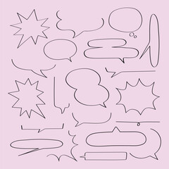 Poster - Collection of white speech bubbles on a pink background. Various shapes of speech bubbles, including clouds and bursts, ideal for comics and graphic design. Message illustration vector.