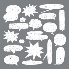 Poster - Chalk-style speech bubbles on a gray background. Various shapes of speech bubbles, like clouds and stars. Chalk texture adds a hand-drawn feel to speech bubbles. Message illustration vector.