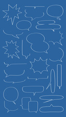 Poster - Blue background with white speech bubbles. Various speech bubbles, different shapes. Speech bubbles for comics, dialogue, and conversation. Speech bubbles. Message illustration vector.
