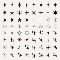 Poster - A collection of star and sparkle icons in various shapes. Star shapes and sparkle designs in a minimalist style. Perfect for star-themed projects and sparkle effects. Element vector set.