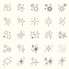 Poster - A collection of star and sparkle icons in various shapes. Star shapes and sparkle designs in a minimalist style. Perfect for star-themed projects and sparkle effects. Element vector set.