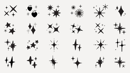 Poster - A collection of star and sparkle icons in various shapes. Star shapes and sparkle designs in a minimalist style. Perfect for star-themed projects and sparkle effects. Element vector set.