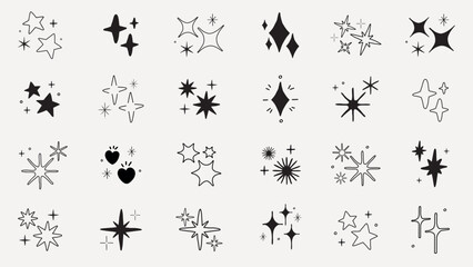 Poster - A collection of star and sparkle icons in various shapes. Star shapes and sparkle designs in a minimalist style. Perfect for star-themed projects and sparkle effects. Element vector set.