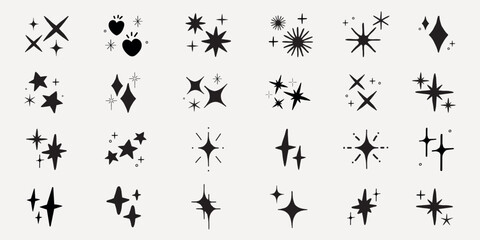 Poster - A collection of star and sparkle icons in various shapes. Star shapes and sparkle designs in a minimalist style. Perfect for star-themed projects and sparkle effects. Element vector set.