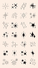 Poster - Collection of star and sparkle icons. Various star shapes and sparkle designs. Simple star and sparkle illustrations on a light background. Element vector set.