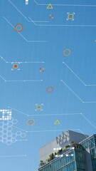 Poster - Animation of data processing over tall buildings against blue sky
