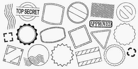 Poster - Collection of travel-themed stamps and labels. Travel stamps, travel labels, and travel tickets with various designs. Perfect for travel-themed projects. Black travel stamps, vector set.