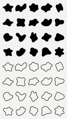 Poster - Abstract shapes on a background. Organic shapes, varied forms, and unique patterns. Repeated abstract shapes create a modern, artistic look. Black shape vector set.