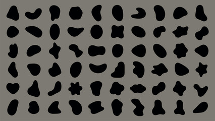 Poster - Abstract shapes on a background. Organic shapes, varied forms, and unique patterns. Repeated abstract shapes create a modern, artistic look. Black shape vector set.