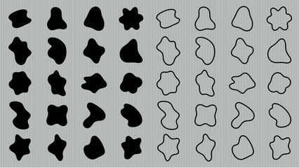 Poster - Abstract shapes on a background. Organic shapes, varied forms, and unique patterns. Repeated abstract shapes create a modern, artistic look. Black shape vector set.
