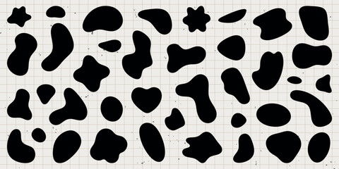Poster - Abstract shapes on a background. Organic shapes, varied forms, and unique patterns. Repeated abstract shapes create a modern, artistic look. Black shape vector set.