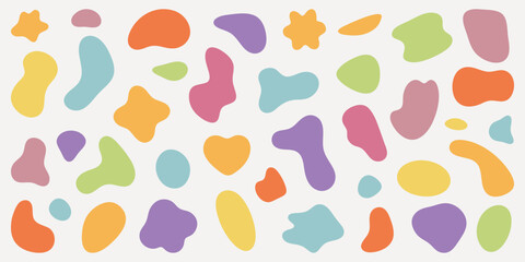 Poster - Abstract shapes on a background. Organic shapes, varied forms, and unique patterns. Repeated abstract shapes create a modern, artistic look. Black shape vector set.