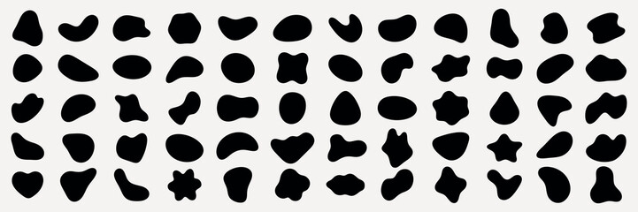 Poster - Abstract shapes on a background. Organic shapes, varied forms, and unique patterns. Repeated abstract shapes create a modern, artistic look. Black shape vector set.