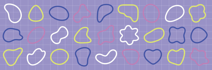 Poster - Abstract shapes on a background. Organic shapes, varied forms, and unique patterns. Repeated abstract shapes create a modern, artistic look. Black shape vector set.