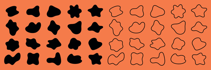 Poster - Abstract shapes on a background. Organic shapes, varied forms, and unique patterns. Repeated abstract shapes create a modern, artistic look. Black shape vector set.