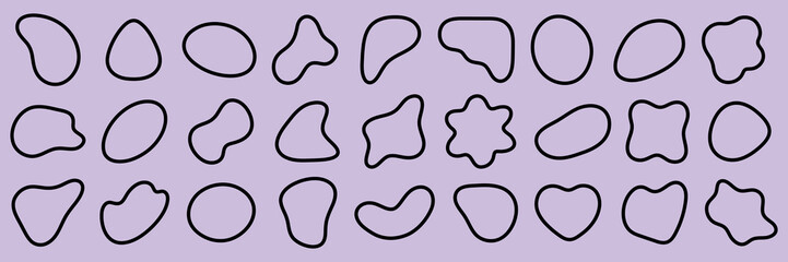 Poster - Abstract shapes set. Various abstract shapes in black outline. Unique abstract shapes on a light background. Creative abstract shapes for design. Black shape vector set.