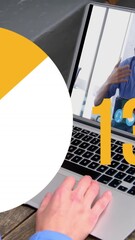Poster - Animation of pie graph filling up icon with increasing percentage over woman having video call