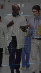 Poster - Animation of heart rate monitor over two diverse male doctors discussing in hospital corridor