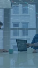 Poster - Animation of financial data processing over diverse business people in office