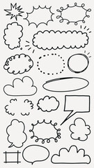 Poster - Collection of hand-drawn speech bubbles. Speech bubbles in various shapes. Hand-drawn style for speech bubbles. Perfect for comics and illustrations. Black hand drawn elements, vector set.