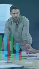 Poster - Animation of data processing over diverse business people at meeting