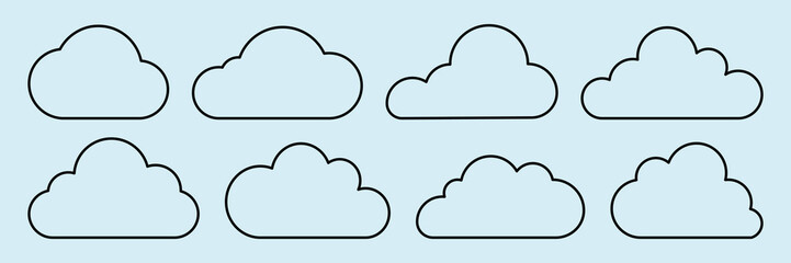 Poster - Set of cloud outlines on graph paper. Cloud shapes vary in size and style. Simple cloud designs, perfect for weather icons or educational materials. Weather illustration, vector set.