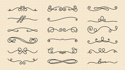 Poster - Elegant floral dividers. Swirls and leaves create decorative floral dividers. Perfect for invitations, floral-themed designs, and decorative accents. Hand drawn ornament vector set.
