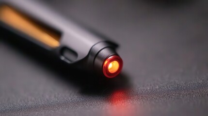 Poster - Close-up of a dark gray pen with a glowing red light.