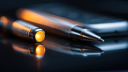 Poster - Close-up view of two pens on a dark surface.