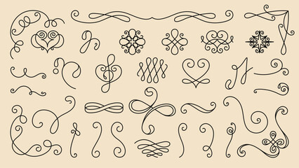Poster - Elegant floral dividers. Swirls and leaves create decorative floral dividers. Perfect for invitations, floral-themed designs, and decorative accents. Hand drawn ornament vector set.