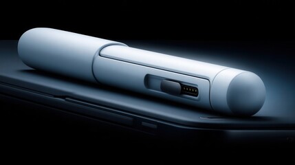 Poster - Light gray stylus rests on a dark surface.