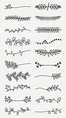 Poster - Elegant floral dividers. Swirls and leaves create decorative floral dividers. Perfect for invitations, floral-themed designs, and decorative accents. Hand drawn ornament vector set.